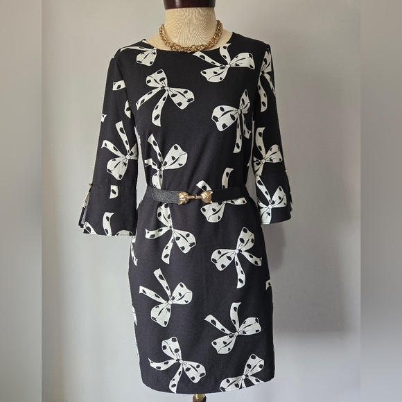 Banana Republic Factory Black And White Bow Dress 3/4 Bell Sleeve. Size 0 - Picture 7 of 13